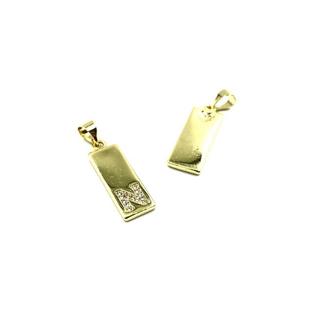 24x8mm aukso sp. nerūdijančio plieno pakabukas su cirkoniais N raidė, 1vnt. 24x8mm aukso sp. nerūdijančio plieno pakabukas su cirkoniais N raidė, 1vnt.