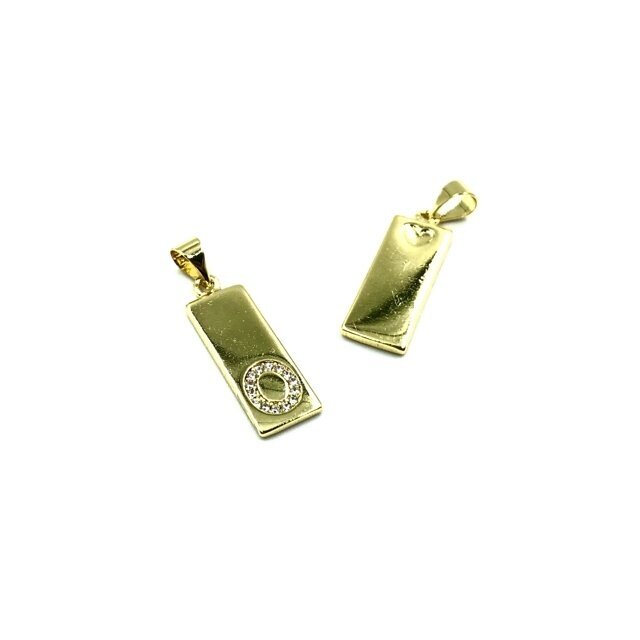 24x8mm aukso sp. nerūdijančio plieno pakabukas su cirkoniais O raidė, 1vnt. 24x8mm aukso sp. nerūdijančio plieno pakabukas su cirkoniais O raidė, 1vnt.