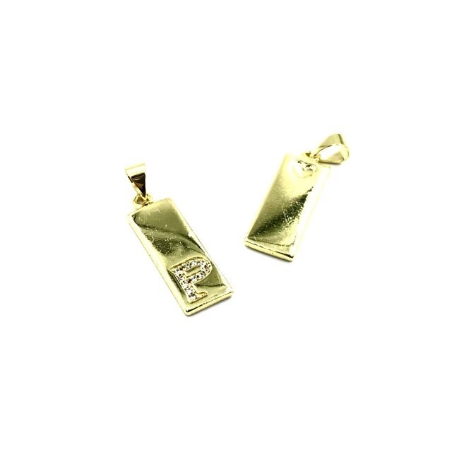 24x8mm aukso sp. nerūdijančio plieno pakabukas su cirkoniais P raidė, 1vnt. 24x8mm aukso sp. nerūdijančio plieno pakabukas su cirkoniais P raidė, 1vnt.