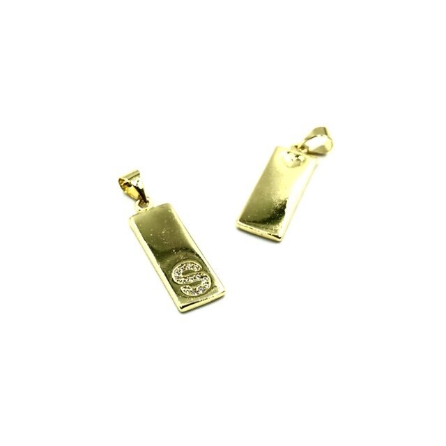 24x8mm aukso sp. nerūdijančio plieno pakabukas su cirkoniais S raidė, 1vnt. 24x8mm aukso sp. nerūdijančio plieno pakabukas su cirkoniais S raidė, 1vnt.