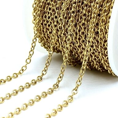 2,5mm 14k aukso sp. nerūdijančio plieno lituota grandinėlė, 1m 2,5mm 14k aukso sp. nerūdijančio plieno lituota grandinėlė, 1m