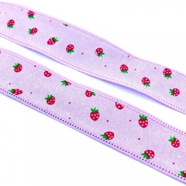25mm alyvinės sp. medvilninė juostelė su braškėmis, 1m