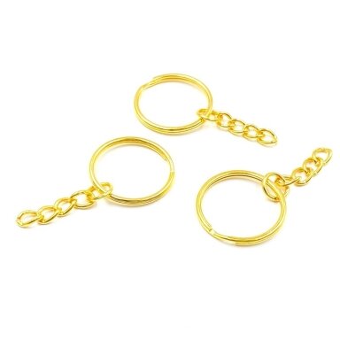 25mm aukso sp. raktų pakabukų žiedai su grandinėle, 6vnt. 25mm aukso sp. raktų pakabukų žiedai su grandinėle, 6vnt.