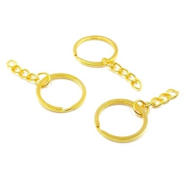 25mm aukso sp. raktų pakabukų žiedai su grandinėle, 6vnt. 25mm aukso sp. raktų pakabukų žiedai su grandinėle, 6vnt.
