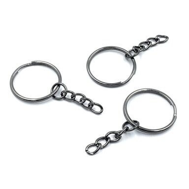 25mm juodintos sp. raktų pakabukų žiedai su grandinėle, 6vnt. 25mm juodintos sp. raktų pakabukų žiedai su grandinėle, 6vnt.