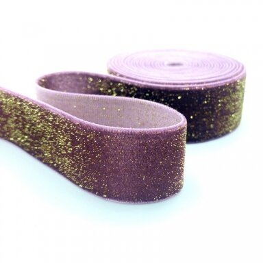 25mm šviesios violetinės sp. veliūrinė juostelė su blizgučiu, 1m