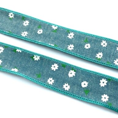 25mm žalsvos sp. medvilninė juostelė su gėlytėmis, 1m