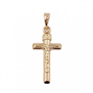 25x13mm rausvo aukso sp. nerūdijančio plieno pakabukas kryžius, 1vnt.