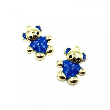 25x19mm aukso ir mėlynos sp. nerūdijančio plieno pakabukas meškiukas, 1vnt.
