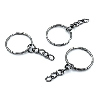 25mm juodintos sp. raktų pakabukų žiedai su grandinėle, 6vnt. 25mm juodintos sp. raktų pakabukų žiedai su grandinėle, 6vnt.