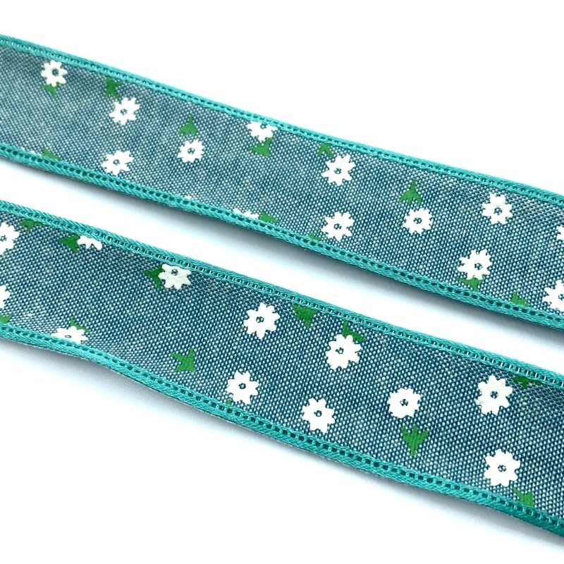 25mm žalsvos sp. medvilninė juostelė su gėlytėmis, 1m