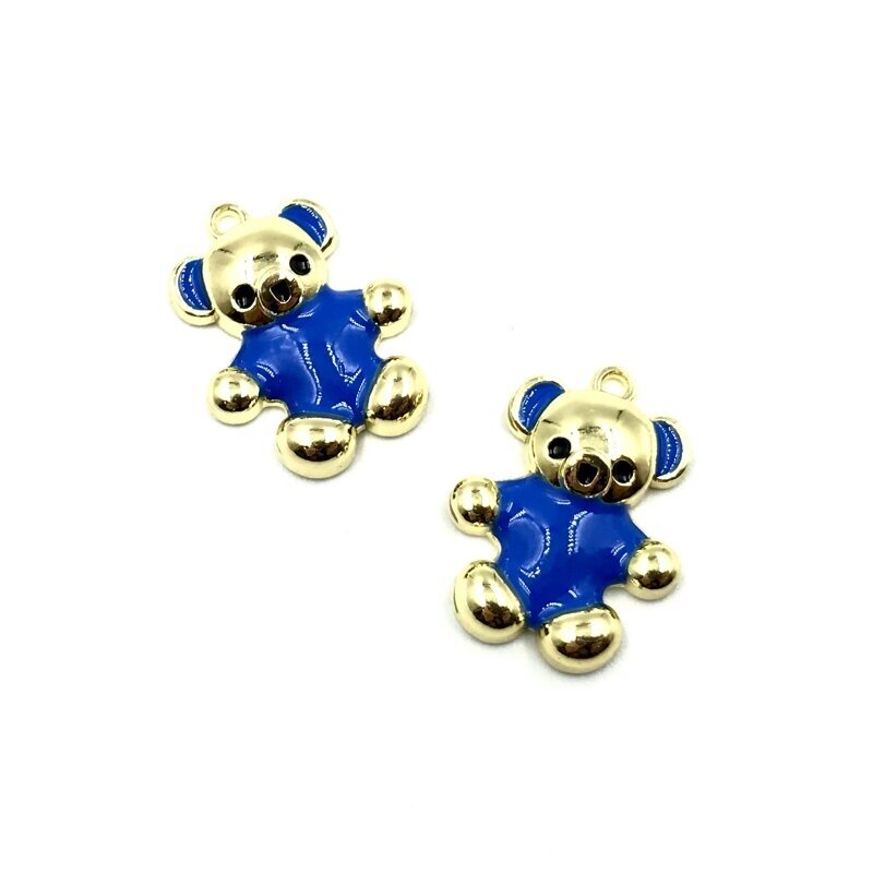 25x19mm aukso ir mėlynos sp. nerūdijančio plieno pakabukas meškiukas, 1vnt.