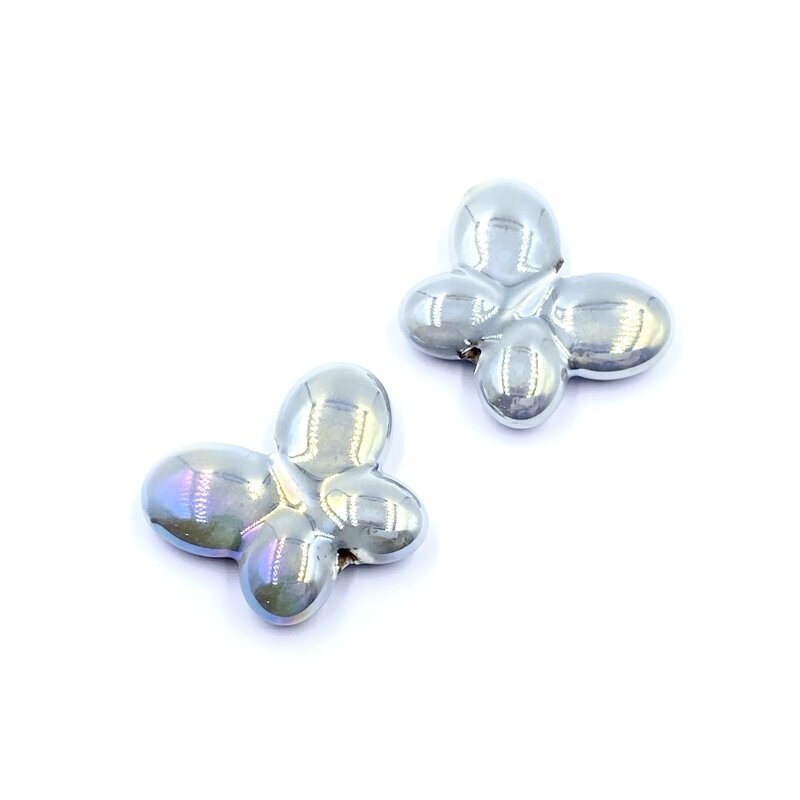 25x31mm pilkos AB sp. keramikinis drugelis, 2vnt.