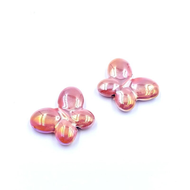 25x31mm rausvos AB sp. keramikinis drugelis, 2vnt.