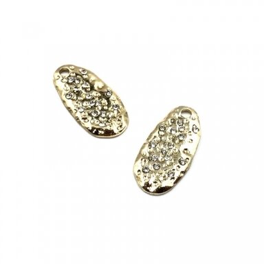 26x13mm 16k aukso spalvos nerūdijančio plieno pakabukas su cirkoniais, 1vnt.