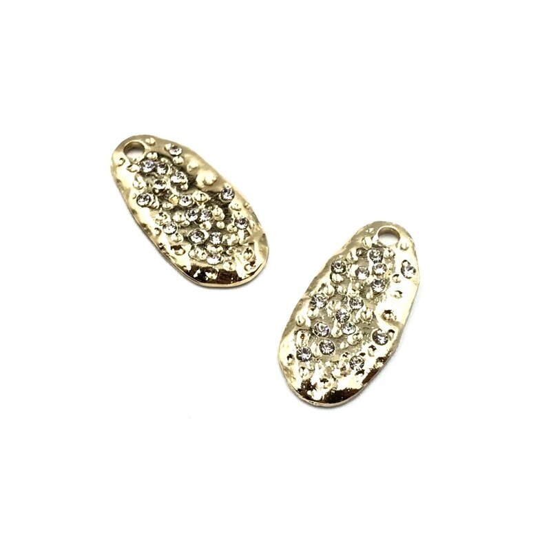 26x13mm 16k aukso spalvos nerūdijančio plieno pakabukas su cirkoniais, 1vnt.
