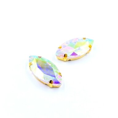 27x13mm švelnios gelsvos AB sp. kristalai aukso sp. rėmeliuose, 2vnt.