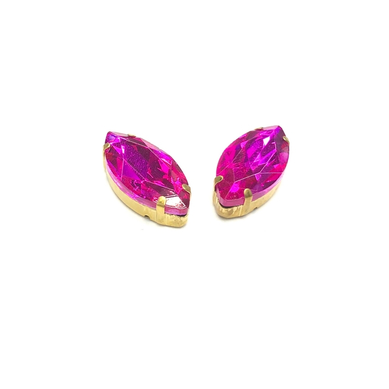 27x13mm ciklameno sp. kristalai aukso sp. rėmeliuose, 2vnt