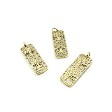28x11mm aukso sp. nerūdijančio plieno pakabukas su cirkoniais, 1vnt.