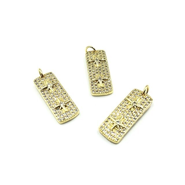 28x11mm aukso sp. nerūdijančio plieno pakabukas su cirkoniais, 1vnt.