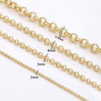 2mm 14k aukso sp. nerūdijančio plieno lituota grandinėlė, 1m 1