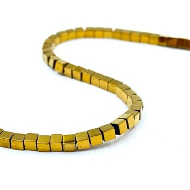 2x2mm 18k aukso sp. kubo formos hematitas, 40cm juosta 2x2mm 18k aukso sp. kubo formos hematitas, 40cm juosta