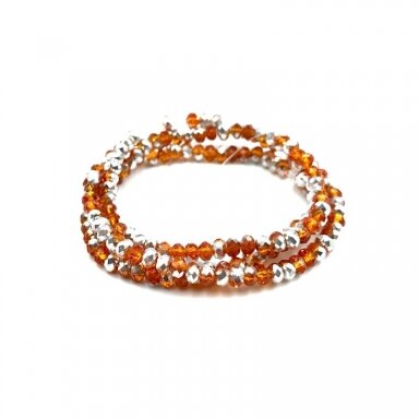 2x3mm oranžinės ir sidabro sp. rondelle formos karoliukai, 40cm 2x3mm oranžinės ir sidabro sp. rondelle formos karoliukai, 40cm