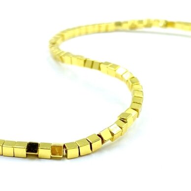 2x2mm 14k aukso sp. kubo formos hematitas, 40cm juosta 2x2mm 14k aukso sp. kubo formos hematitas, 40cm juosta