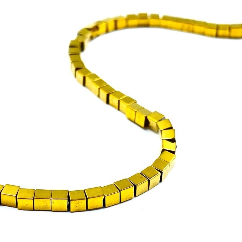 2x2mm 18k aukso sp. kubo formos hematitas, 40cm juosta