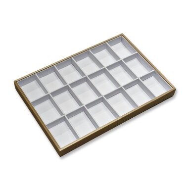 35x24cm rudos ir baltos sp. ekspozicinis padėklas, 18 skyrių, 1vnt. 35x24cm rudos ir baltos sp. ekspozicinis padėklas, 18 skyrių, 1vnt.