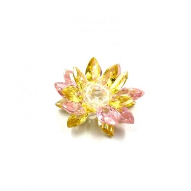 36mm geltonos ir rožinės sp. gėlės formos cirkonis, 1vnt.