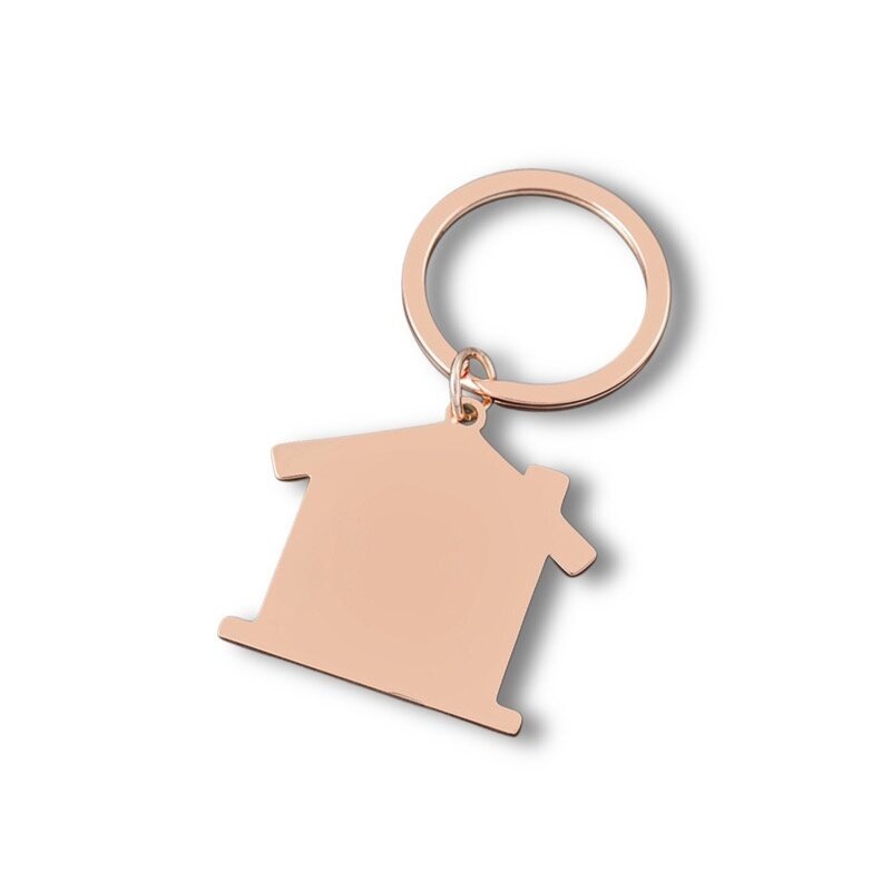 37x67mm rose gold sp. nerūdijančio plieno raktų pakabukas namas, 1vnt.