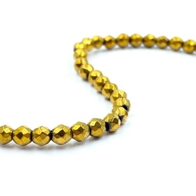 3mm 18k aukso sp. facetuotas hematitas, 40cm juosta 3mm 18k aukso sp. facetuotas hematitas, 40cm juosta