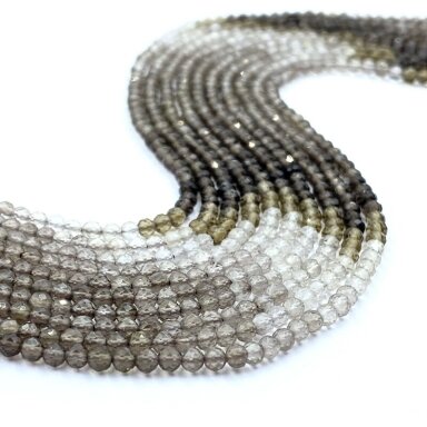 3mm facetuotas dūminis kvarcas, 40cm juosta