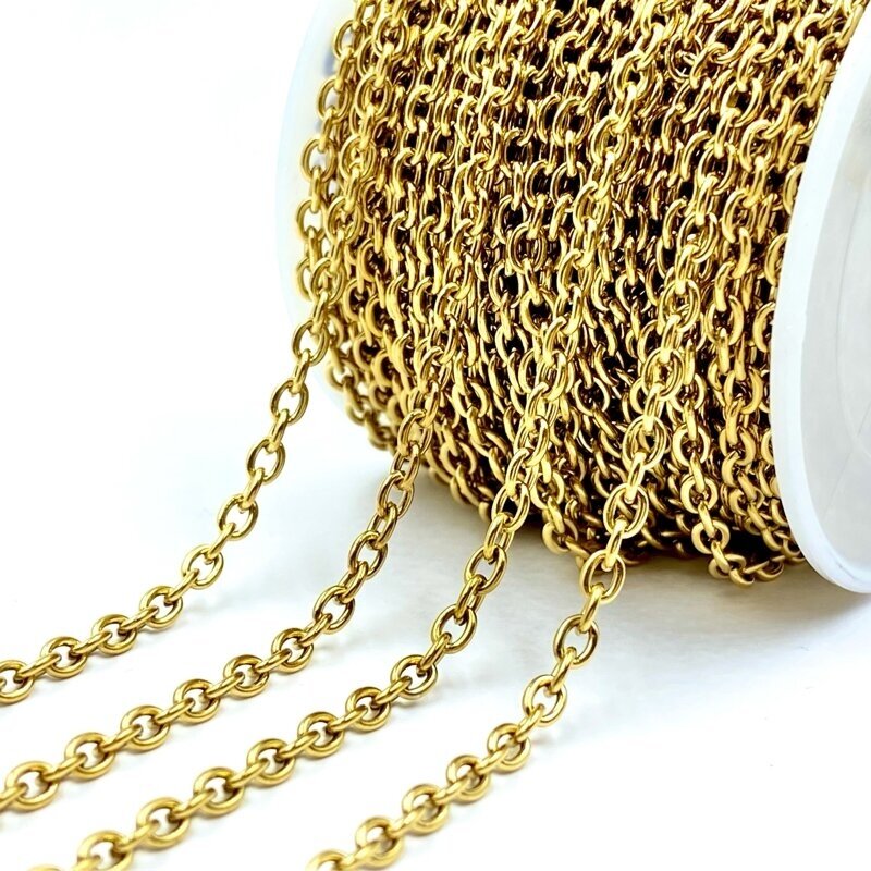 3mm 14k aukso sp. nerūdijančio plieno grandinėlė, 1m