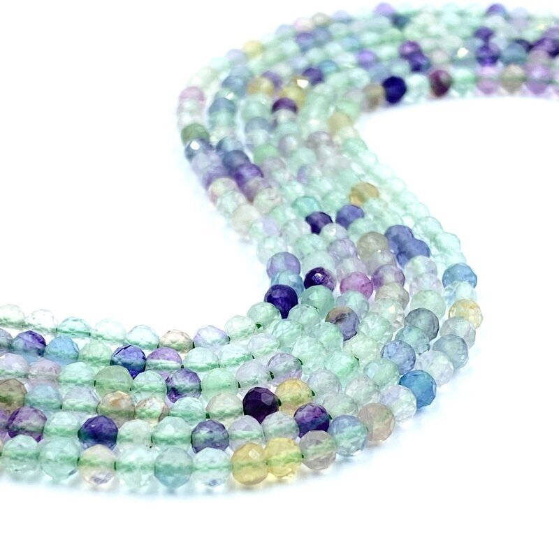 3mm facetuotas fluoritas, 40cm juosta 3mm facetuotas fluoritas, 40cm juosta