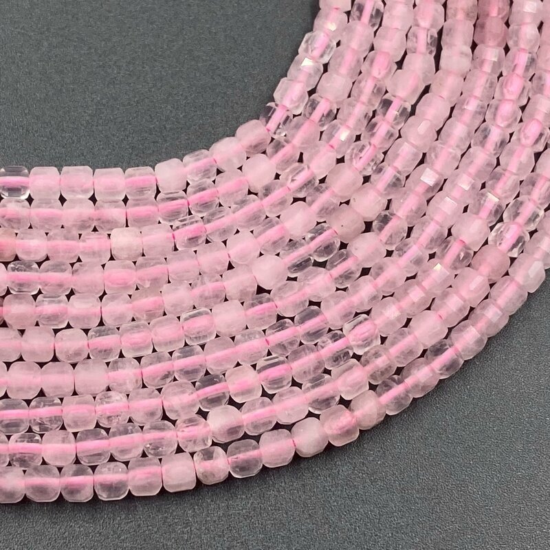 3mm kubo formos rožinis kvarcas, 40cm juosta