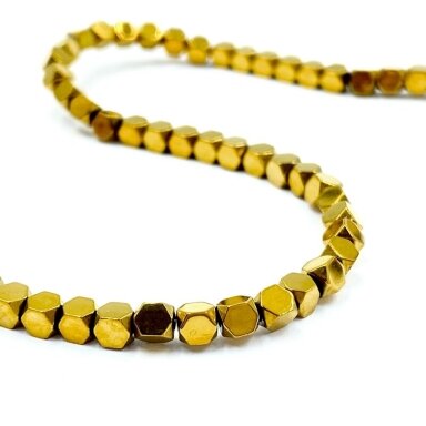 3x3mm 18k aukso sp. facetuoto kubo formos hematitas, 40cm juosta