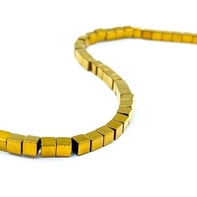 3x3mm 18k aukso sp. kubo formos hematitas, 40cm juosta 3x3mm 18k aukso sp. kubo formos hematitas, 40cm juosta