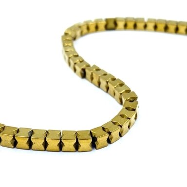3x3mm 18k aukso sp. kubo formos hematitas, 40cm juosta 3x3mm 18k aukso sp. kubo formos hematitas, 40cm juosta