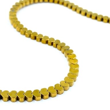 3x3mm 18k aukso sp. širdelės formos hematitas, 40cm juosta 3x3mm 18k aukso sp. širdelės formos hematitas, 40cm juosta