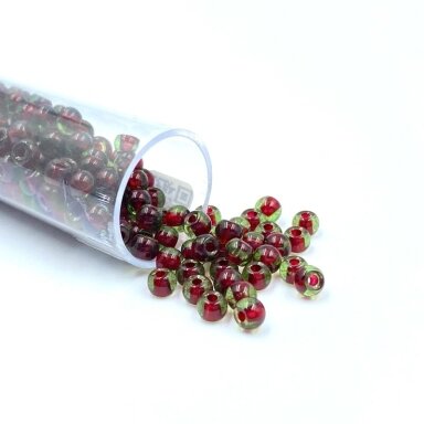 3x4mm bordo ir žalios sp. biserio karoliukai, ±12g