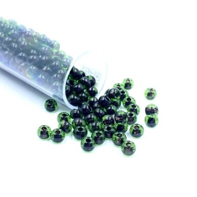 3x4mm tamsiai žalios sp. biserio karoliukai, ±12g