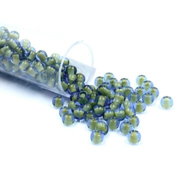 3x4mm žalsvos ir melsvos sp. biserio karoliukai, ±11g