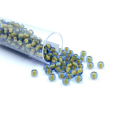 3x4mm žalsvos ir melsvos sp. biserio karoliukai, ±12g