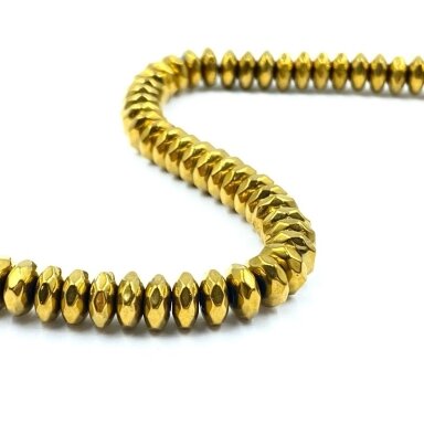 3x6mm 18k aukso sp. disko formos hematitas, 40cm juosta 3x6mm 18k aukso sp. disko formos hematitas, 40cm juosta