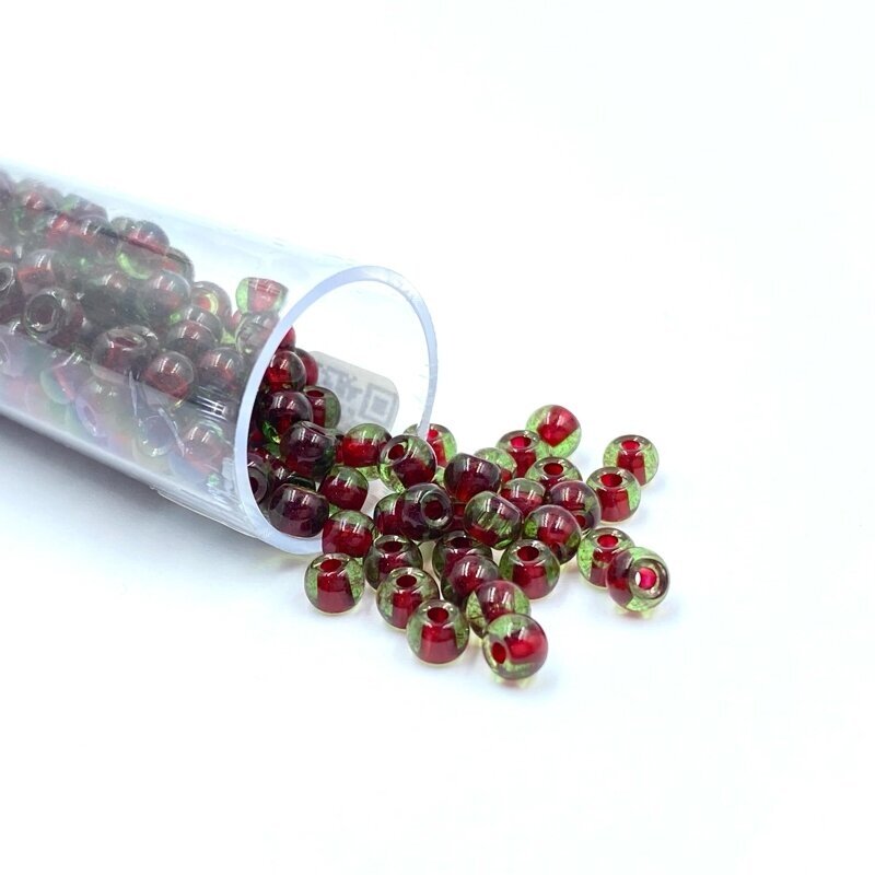 3x4mm bordo ir žalios sp. biserio karoliukai, ±12g
