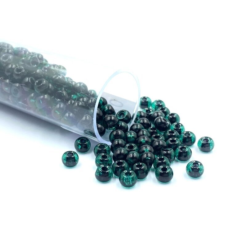 3x4mm tamsiai žalios sp. biserio karoliukai, ±12g