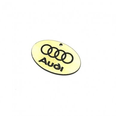 40x26mm aukso sp. plastiko pakabukas- "Audi", 1vnt.