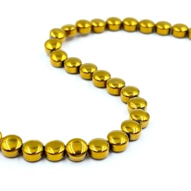 4mm 18k aukso sp. disko formos hematitas, 40cm juosta 4mm 18k aukso sp. disko formos hematitas, 40cm juosta